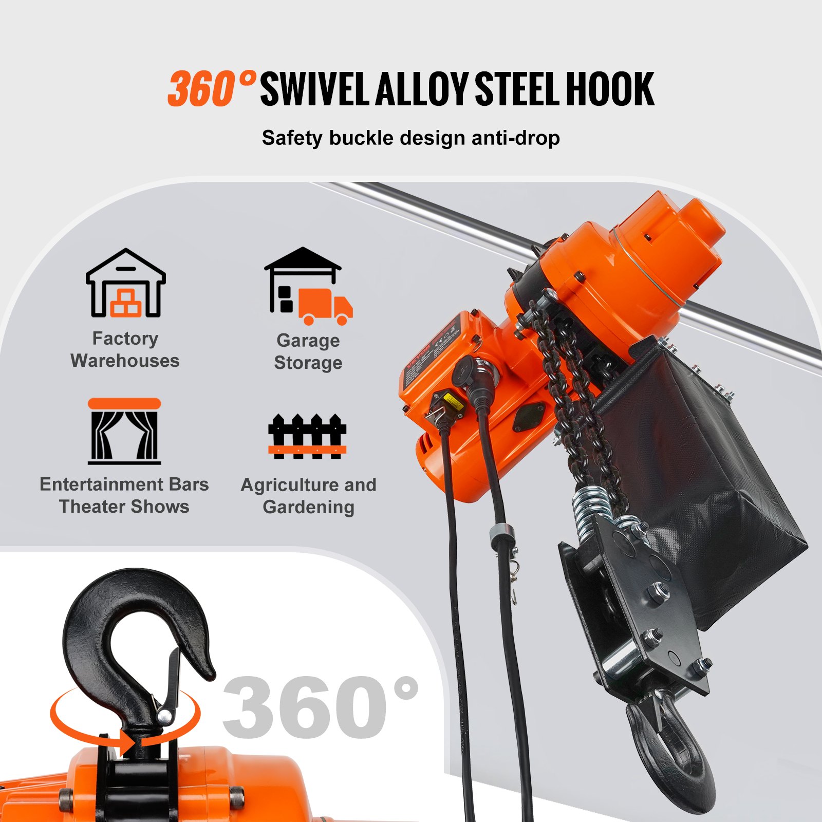 VEVOR Electric Chain Hoist Single Phase Crane Hoist 997.9 kg Load 304.8 cm Lifting