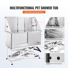 VEVOR 50" Pet Dog Bathing Station Electric Height Adjustment, Professional Stainless Steel Dog Grooming Tub w/ Soap Box, Faucet,Rich Accessory,Bathtub for Multiple Pets, Washing Sink for Home(Left)