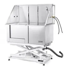 VEVOR 1.27M Pet Dog Bathing Station Electric Height Adjust, Professional Stainless Steel Dog Grooming Tub w/ Soap Box, Faucet,Rich Accessory,Bathtub for Multiple Pets, Washing Sink for Home(Left)
