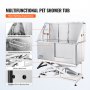 VEVOR dog grooming tub with shower head, hot and cold faucet, electric lifting frame, and mounting holes.