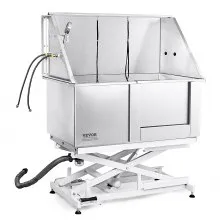 VEVOR 50" Pet Dog Bathing Station Electric Height Adjustment, Professional Stainless Steel Dog Grooming Tub w/ Soap Box, Faucet,Rich Accessory,Bathtub for Multiple Pets, Washing Sink for Home(Right)