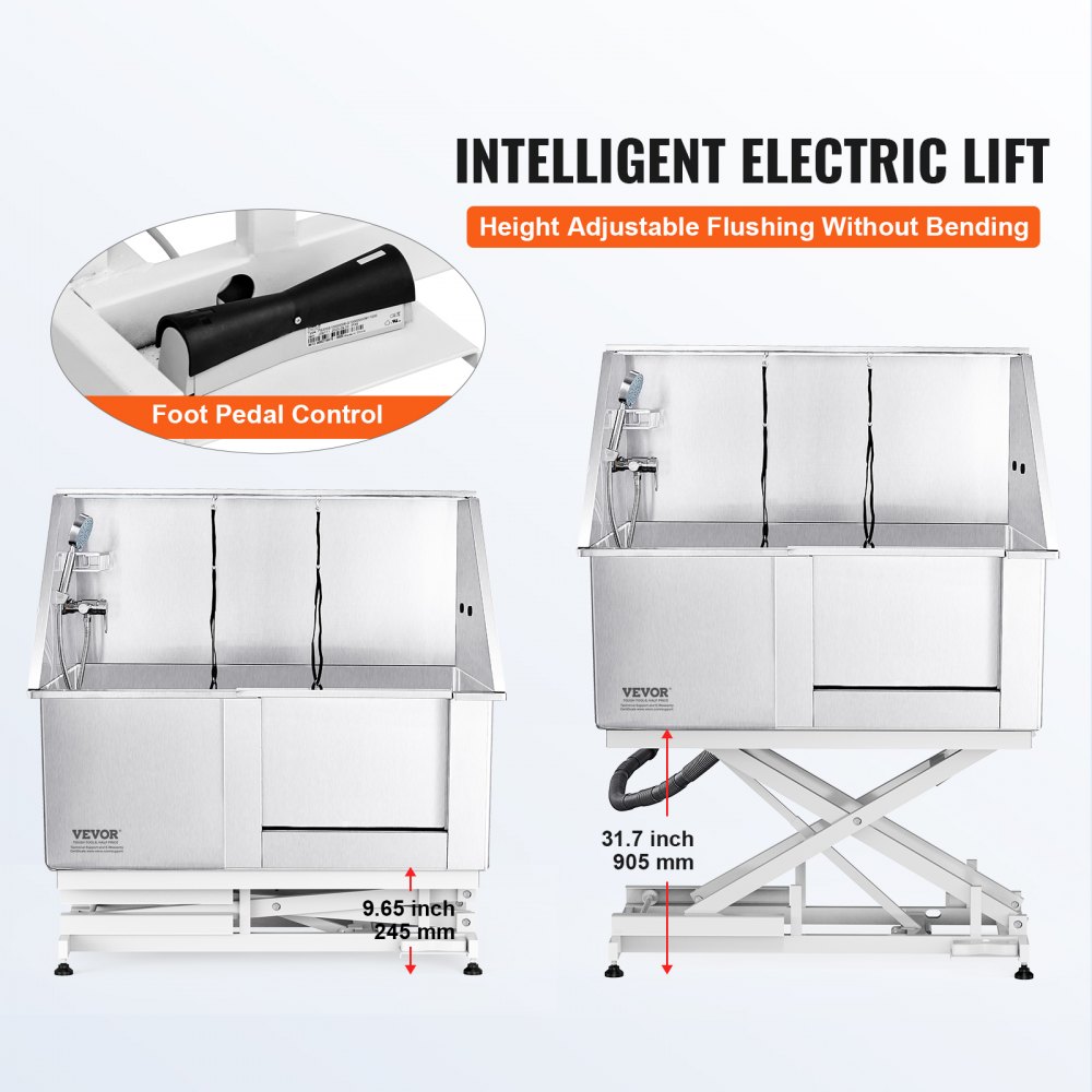 VEVOR 1.27M Pet Dog Bathing Station Electric Height Adjust, Professional Stainless Steel Dog Grooming Tub w/ Soap Box, Faucet,Rich Accessory,Bathtub for Multiple Pets, Washing Sink for Home(Right)