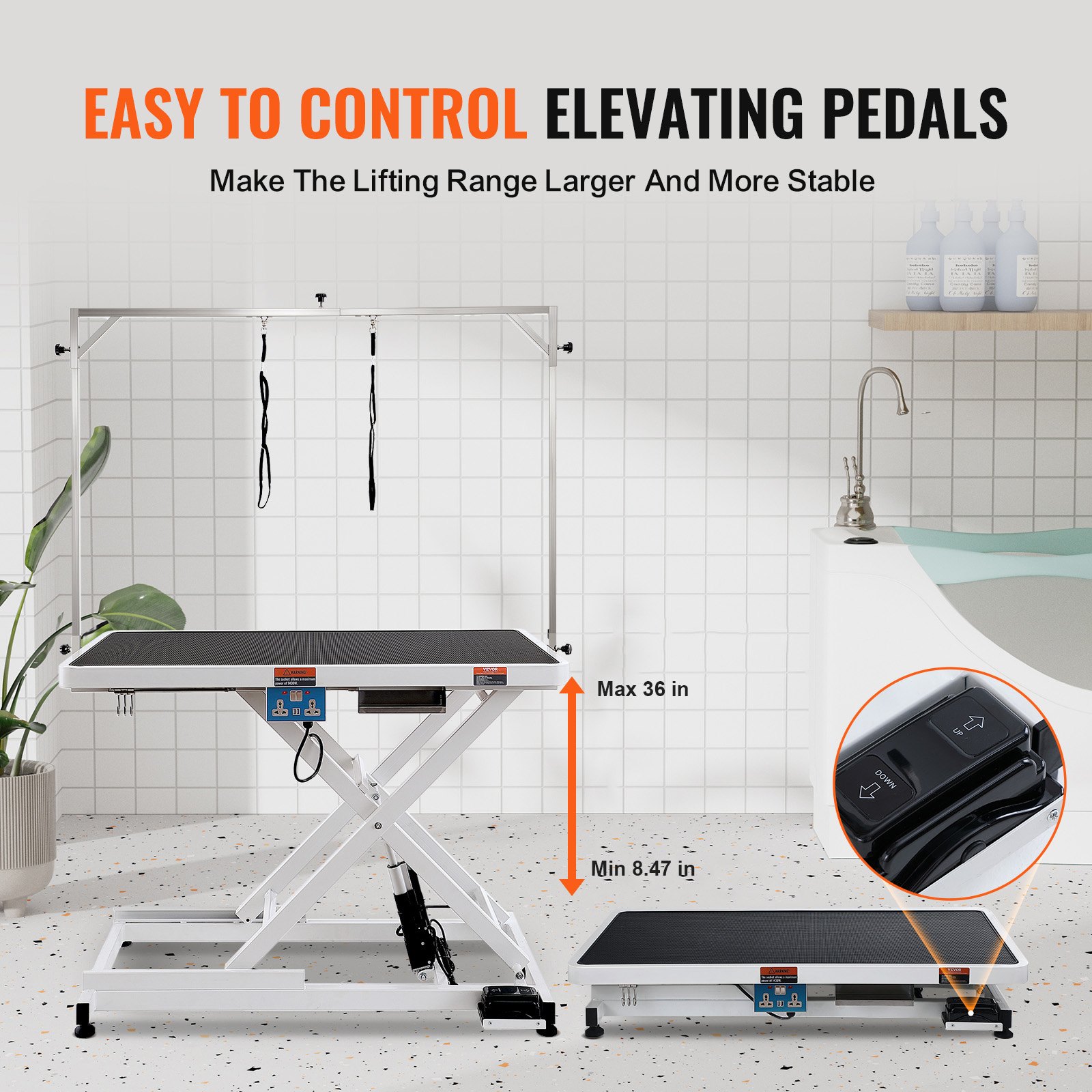 VEVOR 50" Electric Pet Grooming Table, Heavy Duty Dog Grooming Arm for Large Dogs, Height Adjustable Dog Grooming Station, Anti Slip Tabletop/Dog Grooming Station, Max Bearing 400LBS