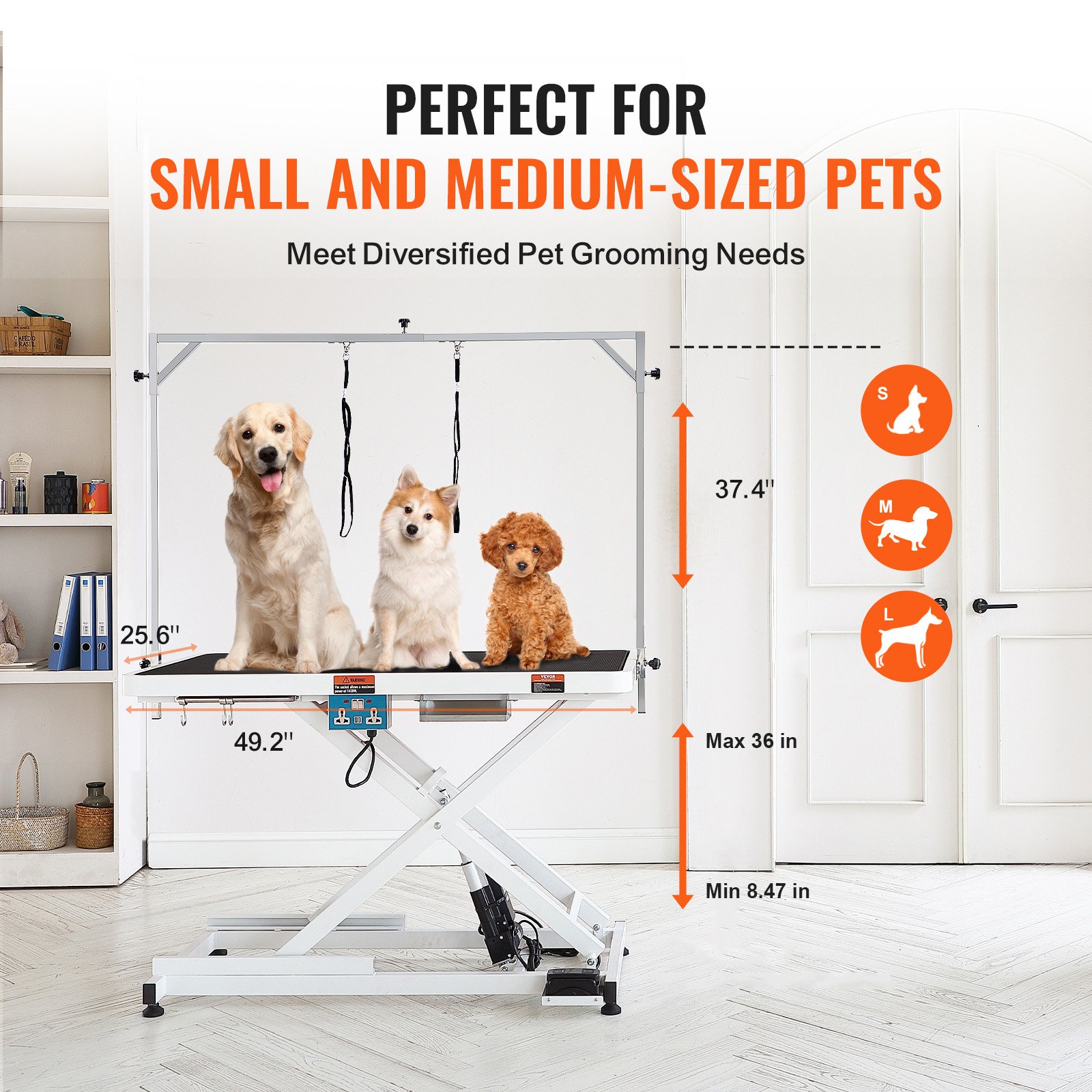 VEVOR 50" Electric Pet Grooming Table, Heavy Duty Dog Grooming Arm for Large Dogs, Height Adjustable Dog Grooming Station, Anti Slip Tabletop/Dog Grooming Station, Max Bearing 400LBS