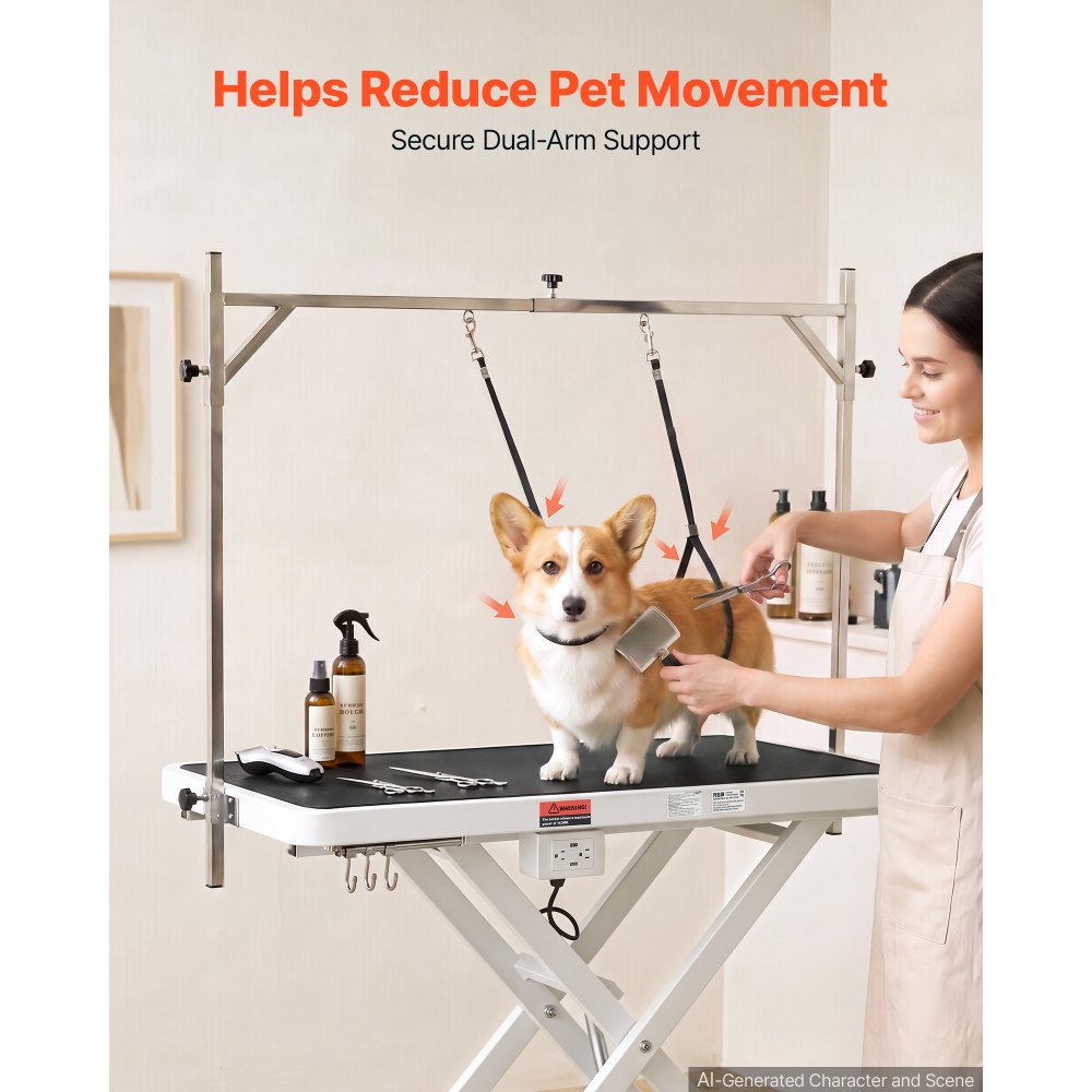 VEVOR Electric Pet Grooming Table, 50 inch Heavy Duty Dog Grooming Station, Upgraded Professional Stand for Large Dogs, Bathing, Trimming, Drying, Height Adjustable, 400 lbs Load, Hooks & Storage Rack