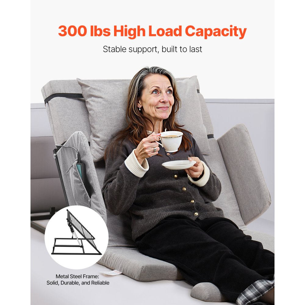 VEVOR Electric Lifting Backrest for Bed, 136kg Capacity, 4-68° Adjustable Lifting Bed Backrest, with Guardrail Armrest & Storage Pouch, Machine Washable, Assist Pregnant Women Elderly Patient Handicap