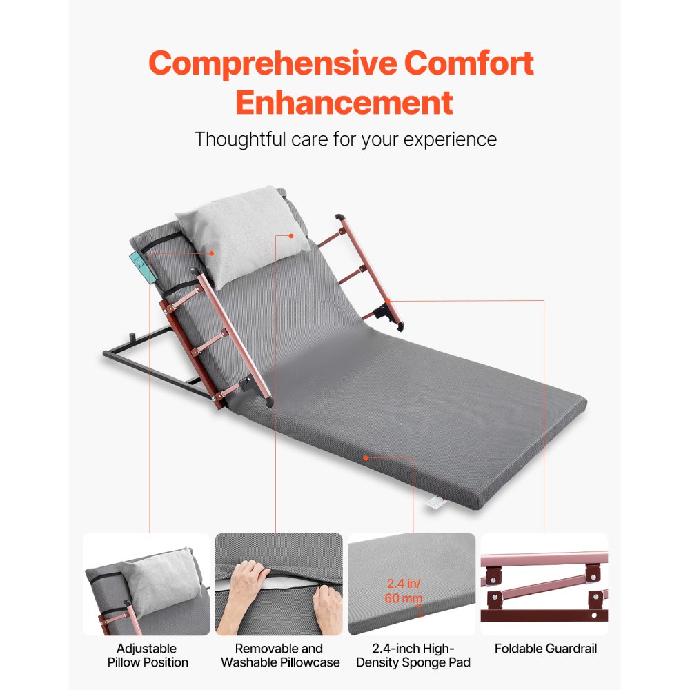 VEVOR Electric Lifting Backrest for Bed, 136 kg Capacity, 4-68° Adjustable Lifting Bed Backrest, with Folable Guardrail & Headrest, Machine Washable, Assist Pregnant Women Elderly Patient Handicap