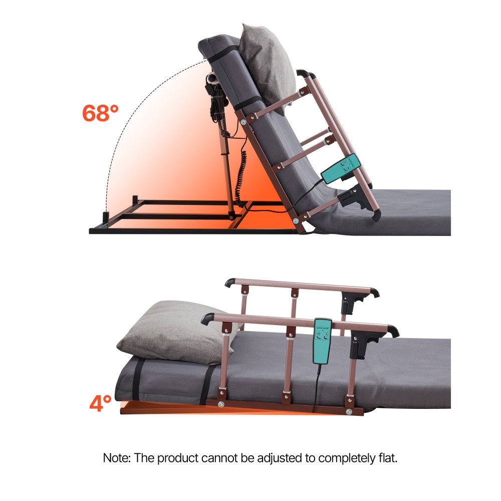 VEVOR Electric Lifting Backrest for Bed, 136 kg Capacity, 4-68° Adjustable Lifting Bed Backrest, with Folable Guardrail & Headrest, Machine Washable, Assist Pregnant Women Elderly Patient Handicap