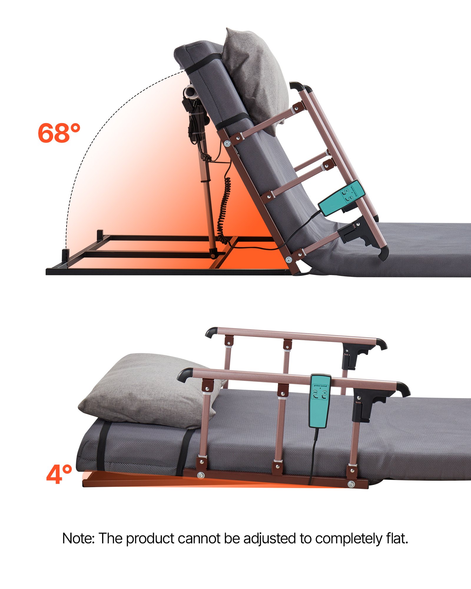 VEVOR Electric Lifting Backrest for Bed, 136 kg Capacity, 4-68° Adjustable Lifting Bed Backrest, with Folable Guardrail & Headrest, Machine Washable, Assist Pregnant Women Elderly Patient Handicap