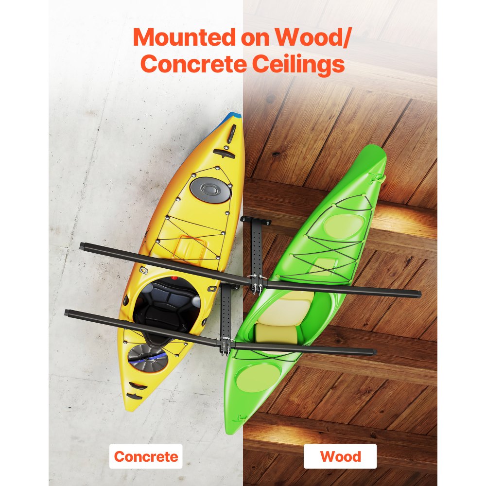 VEVOR Kayak Storage Rack for 2 Kayaks, Holds Up to 250 lbs, Heavy Duty Adjustable Ceiling Rack for Garage Ceiling Mount, Overhead Garage Storage Hanger for Canoe, Ladder, SUP, Surfboard & Paddleboard