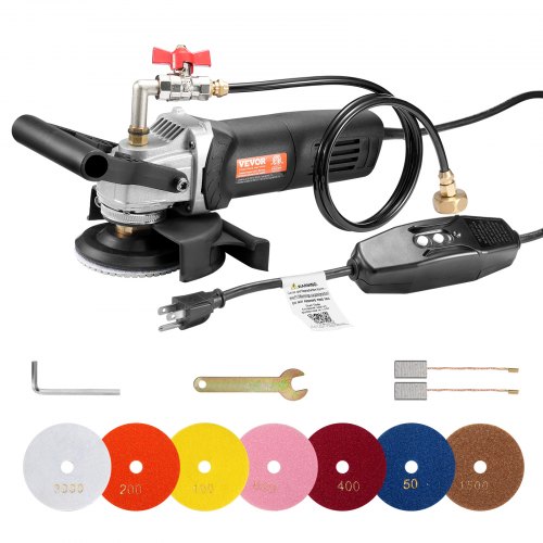 VEVOR Wet Polisher 800W, 4" Concrete Grinder with 6 Variable Speed and 7 Polishing Kits, Wet Grinder Machine for Marble, Granite, Stone, Rock, Tile, Equipped with a GFCI Switch, (1000 - 4000 RPM)