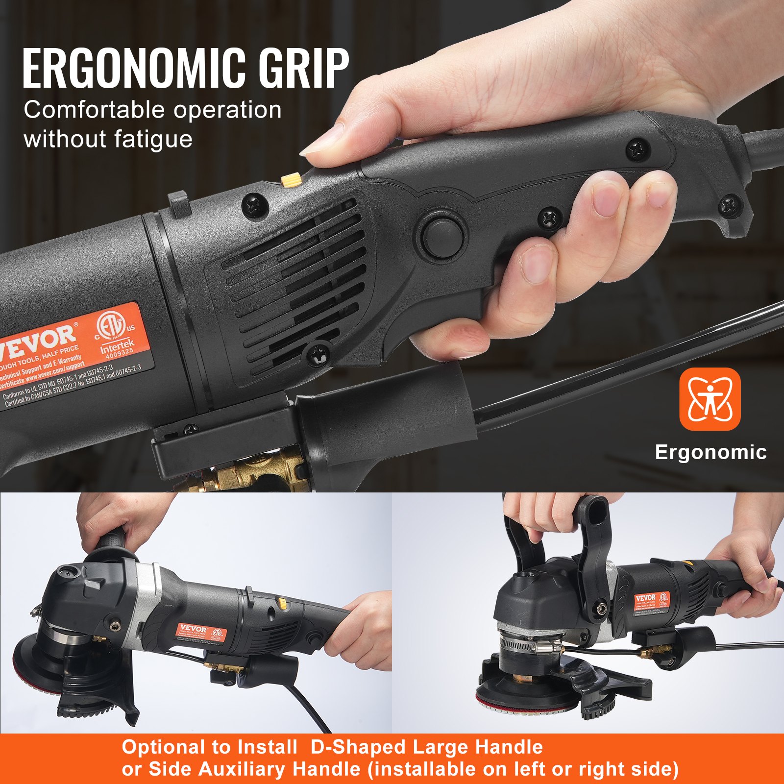 VEVOR vådpolerer 800W, 4" betonsliber med 6 variable hastigheder og 7 poleringssæt, vådsliber til marmor, granit, sten, fliser, udstyret med en HFI-afbryder, (700 - 3000 o/min)