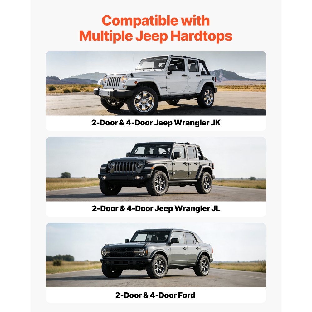 VEVOR Hard Top Remover Lift, 99.79 kg, Jeep Hardtop Removal Storage Roof Hoist with Anti-Drop System, Easy One-Person Operation, Support 8-16 in Ceiling, for 2-Door & 4-Door Jeep Wrangler JK JL & Ford