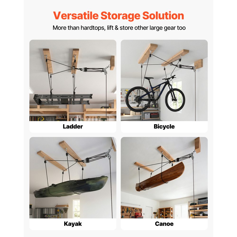 VEVOR Hard Top Remover Lift, 99.79 kg, Jeep Hardtop Removal Storage Roof Hoist with Anti-Drop System, Easy One-Person Operation, Support 8-16 in Ceiling, for 2-Door & 4-Door Jeep Wrangler JK JL & Ford