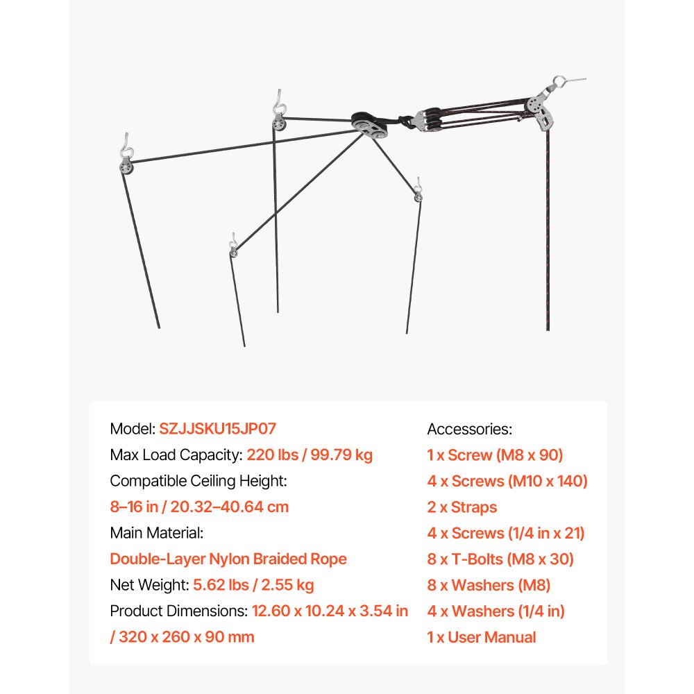 VEVOR Hard Top Remover Lift, 99.79 kg, Jeep Hardtop Removal Storage Roof Hoist with Anti-Drop System, Easy One-Person Operation, Support 8-16 in Ceiling, for 2-Door & 4-Door Jeep Wrangler JK JL & Ford