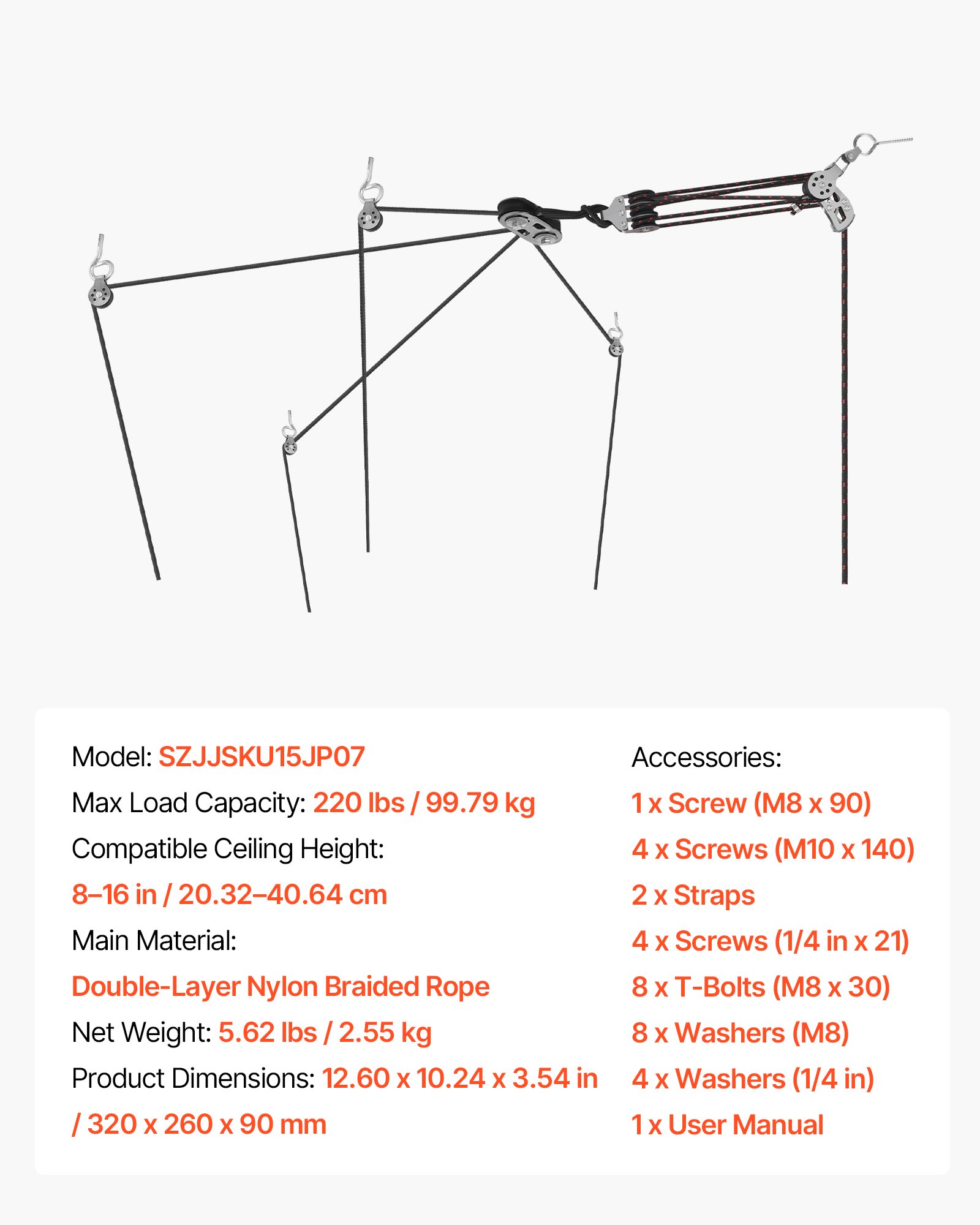 VEVOR Hard Top Remover Lift, 99.79 kg, Jeep Hardtop Removal Storage Roof Hoist with Anti-Drop System, Easy One-Person Operation, Support 8-16 in Ceiling, for 2-Door & 4-Door Jeep Wrangler JK JL & Ford