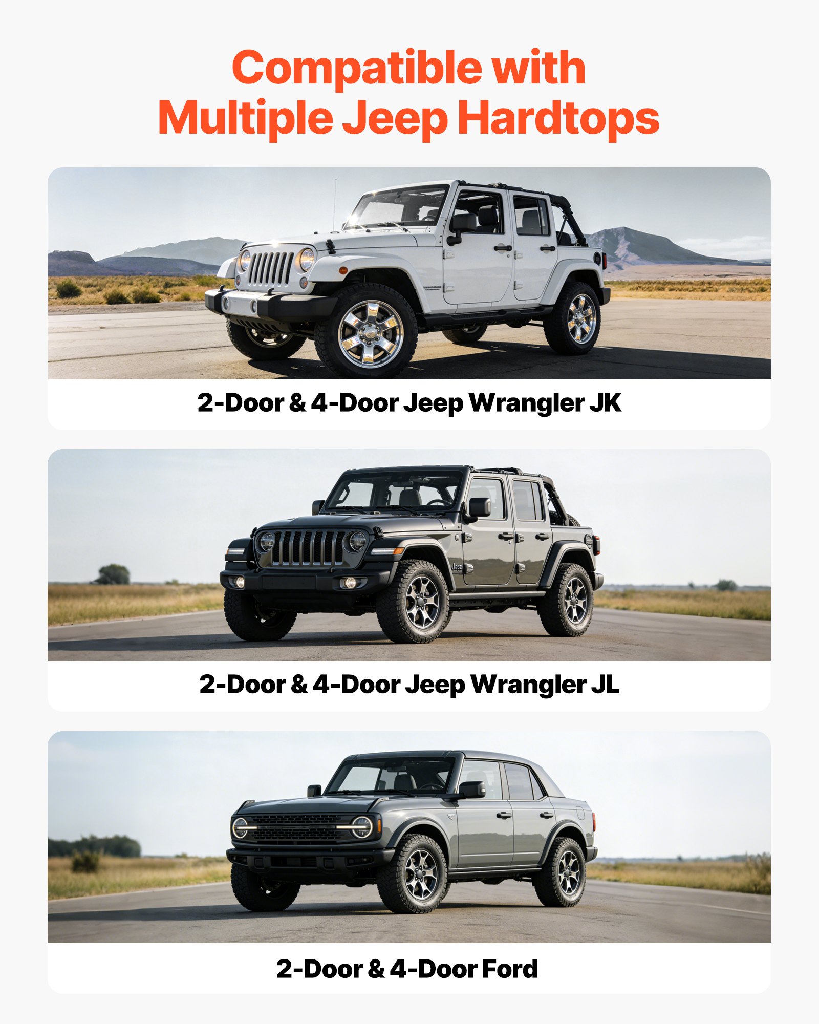 VEVOR Hard Top Remover Lift, 99.79 kg, Jeep Hardtop Removal Storage Roof Hoist with Anti-Drop System, Easy One-Person Operation, Support 8-16 in Ceiling, for 2-Door & 4-Door Jeep Wrangler JK JL & Ford
