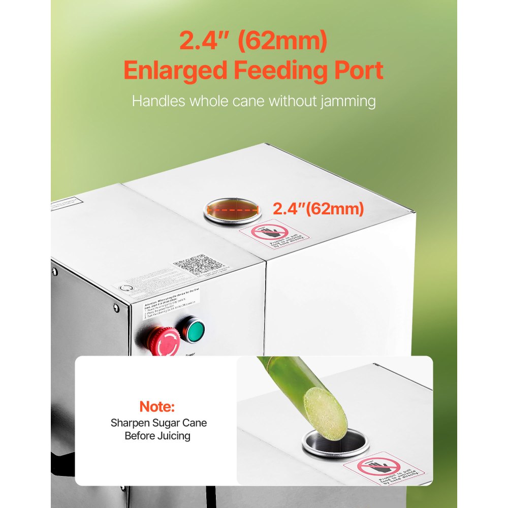 VEVOR Commercial Sugar Cane Juicer, 800W Electric Sugarcane Juicer Machine with 300KG/H High Output, 4 Stainless Steel Rollers, Sugar Cane Press Juice Extractor Squeezer for Home/Commercial Use