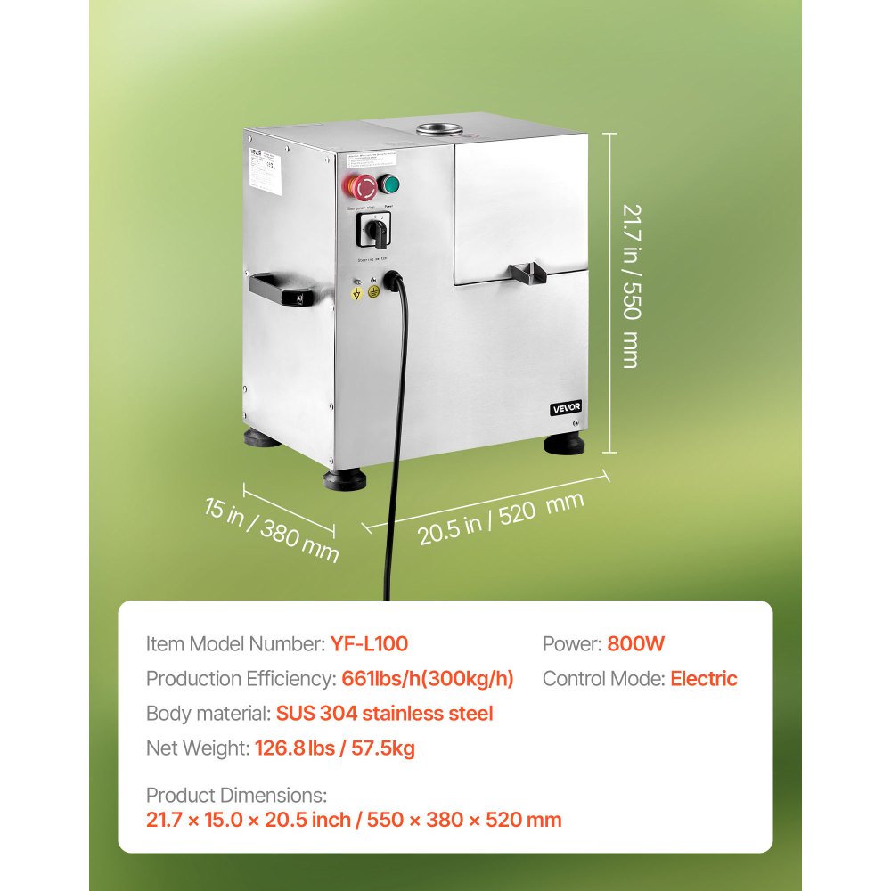 VEVOR Commercial Sugar Cane Juicer, 800W Electric Sugarcane Juicer Machine with 300KG/H High Output, 4 Stainless Steel Rollers, Sugar Cane Press Juice Extractor Squeezer for Home/Commercial Use