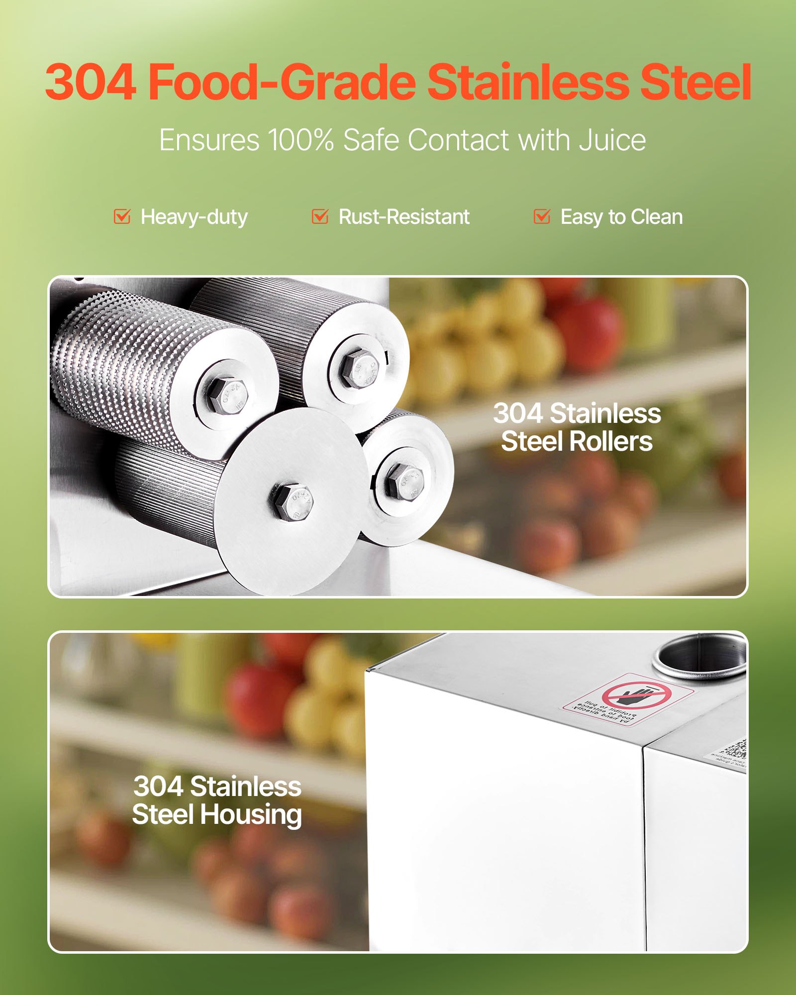 VEVOR Commercial Sugar Cane Juicer, 800W Electric Sugarcane Juicer Machine with 300KG/H High Output, 4 Stainless Steel Rollers, Sugar Cane Press Juice Extractor Squeezer for Home/Commercial Use