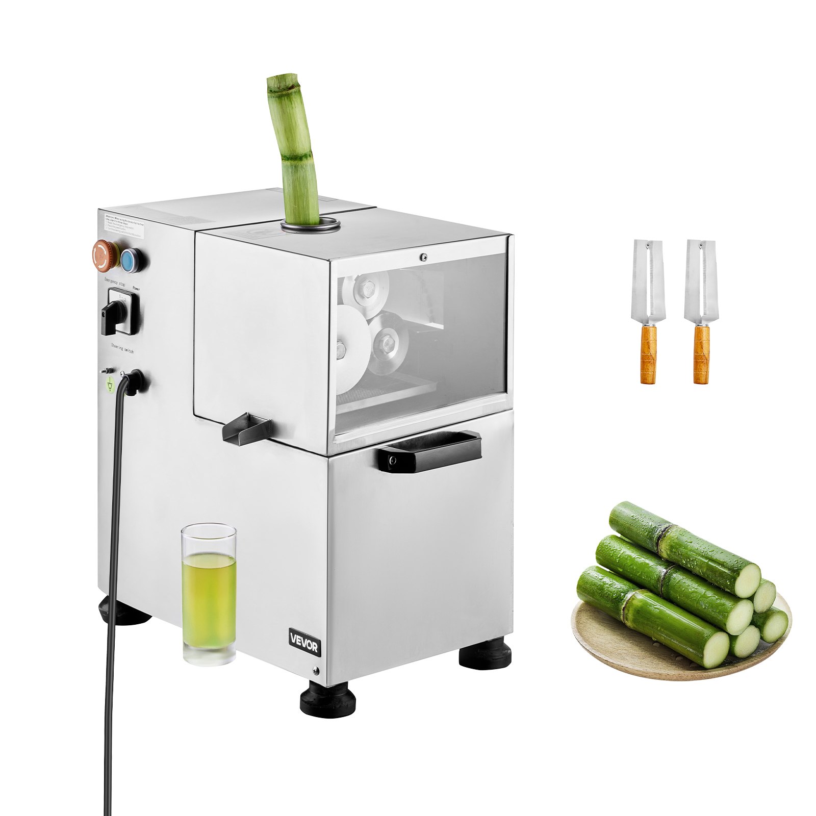 VEVOR Commercial Sugar Cane Juicer, 800W Electric Sugarcane Juicer Machine with 300KG/H High Output, 4 Stainless Steel Rollers, Sugar Cane Press Juice Extractor Squeezer for Home/Commercial Use