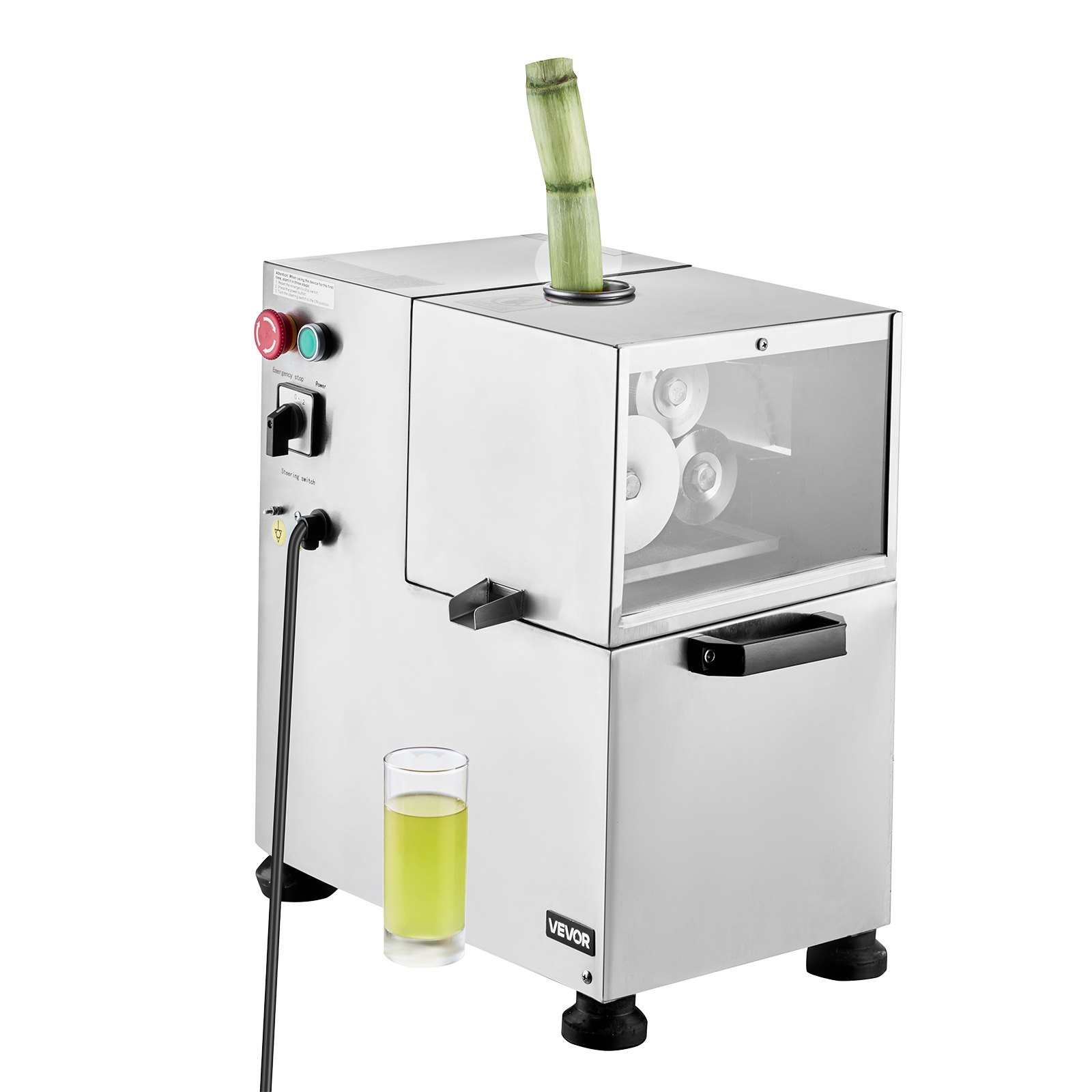 VEVOR Commercial Sugar Cane Juicer, 800W Electric Sugarcane Juicer Machine with 300KG/H High Output, 4 Stainless Steel Rollers, Sugar Cane Press Juice Extractor Squeezer for Home/Commercial Use