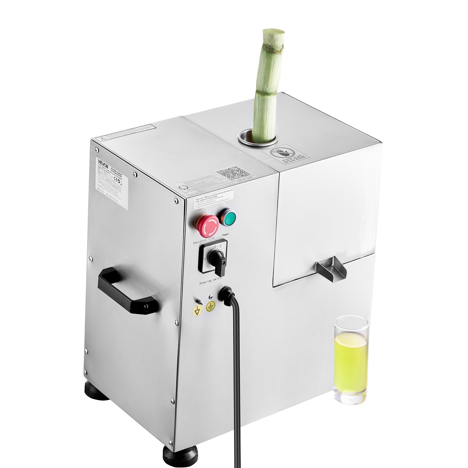 VEVOR Commercial Sugar Cane Juicer, 800W Electric Sugarcane Juicer Machine with 300KG/H High Output, 4 Stainless Steel Rollers, Sugar Cane Press Juice Extractor Squeezer for Home/Commercial Use