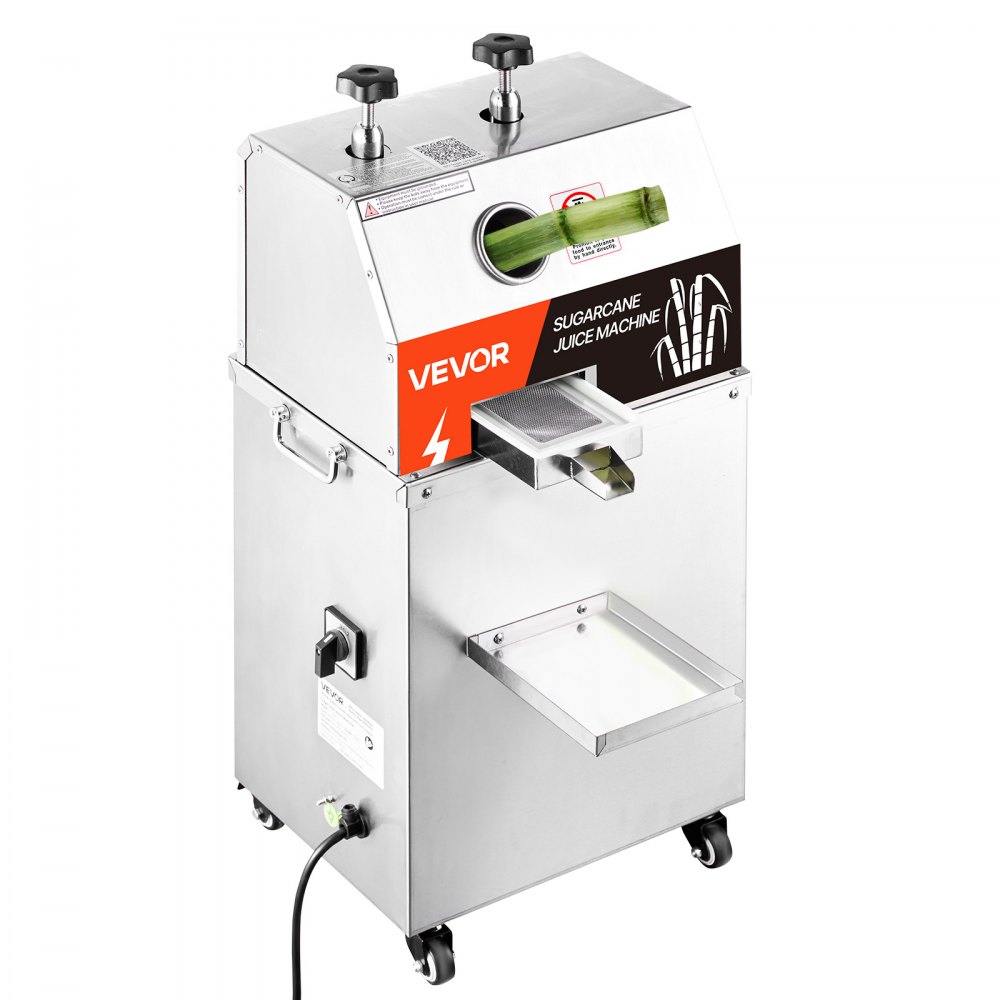 VEVOR Commercial Sugar Cane Juicer, 750W Electric Sugarcane Juicer Machine with 661LBS/H High Output, 3 Stainless Steel Rollers, Sugarcane Juice Press Extractor Squeezer on Wheels for Home/Commercial