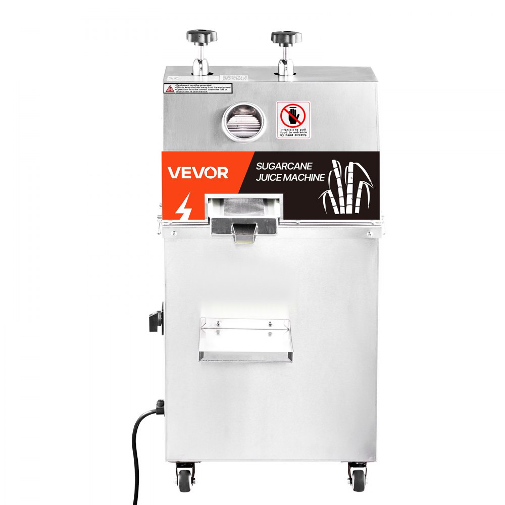 VEVOR Commercial Sugar Cane Juicer, 750W Electric Sugarcane Juicer Machine with 661LBS/H High Output, 3 Stainless Steel Rollers, Sugarcane Juice Press Extractor Squeezer on Wheels for Home/Commercial