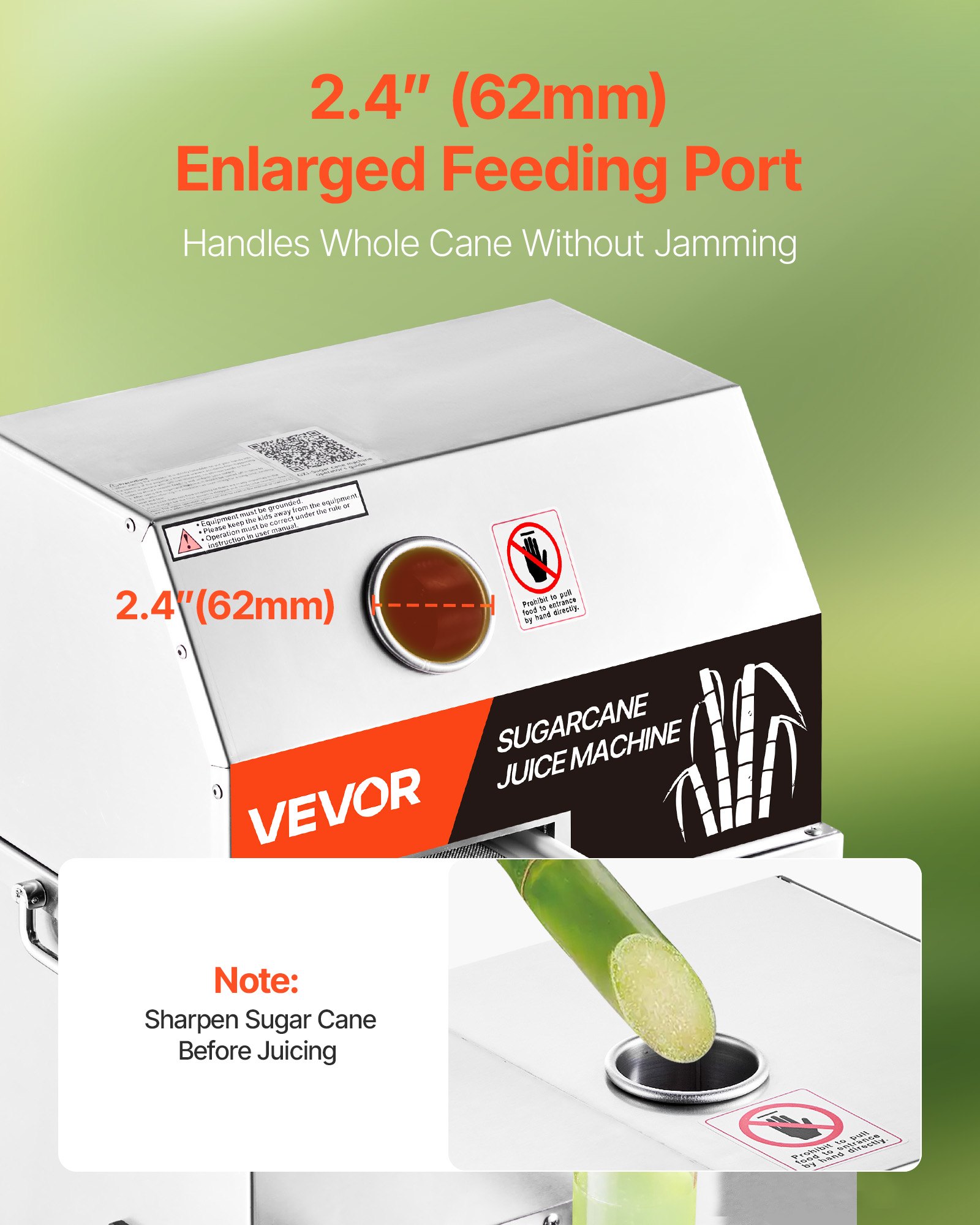 VEVOR Commercial Sugar Cane Juicer, 800W Electric Sugarcane Juicer Machine with 661LBS/H High Output, 3 Stainless Steel Rollers, Sugar Cane Press Juice Extractor Squeezer on Wheels for Home/Commercial