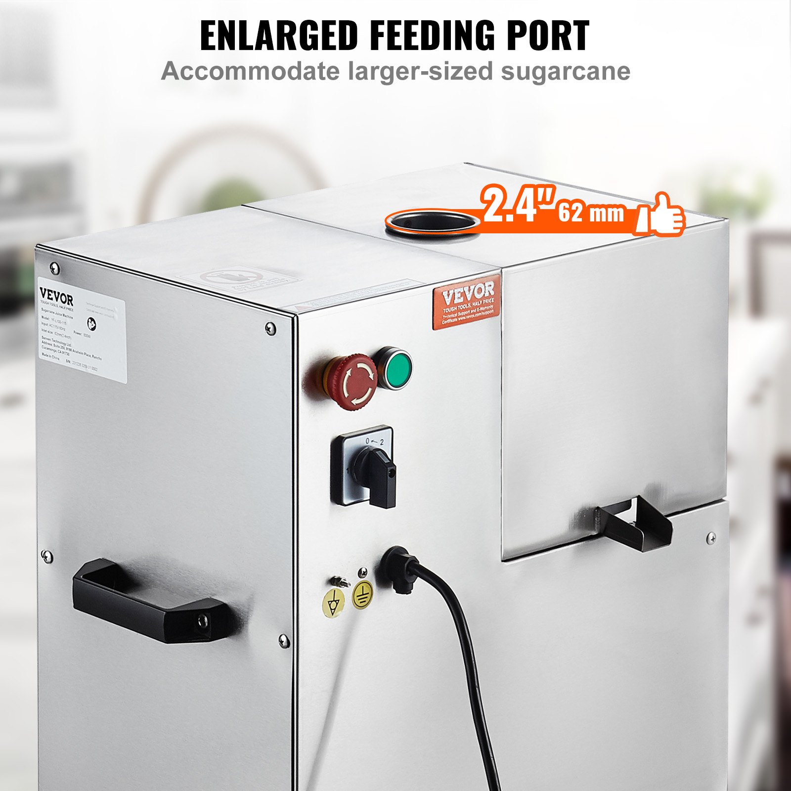 VEVOR 800W elektrisk sukkerrørspresser 661LBS/H Udgang 4 ruller 2,4" stort indløb