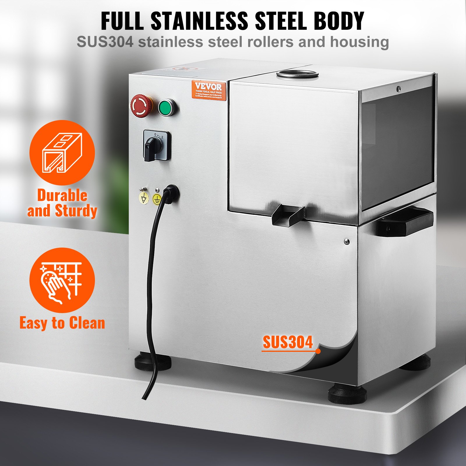 VEVOR 800W elektrisk sukkerrørspresser 661LBS/H Udgang 4 ruller 2,4" stort indløb