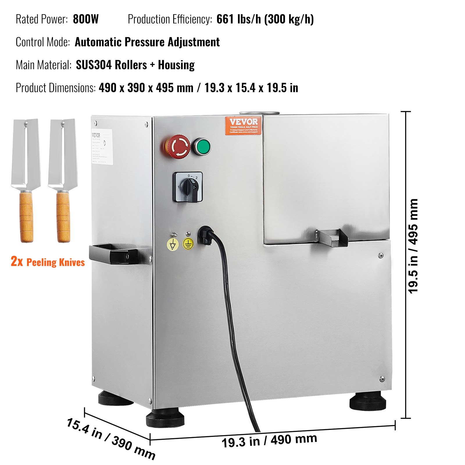VEVOR 800W elektrisk sukkerrørspresser 661LBS/H Udgang 4 ruller 2,4" stort indløb
