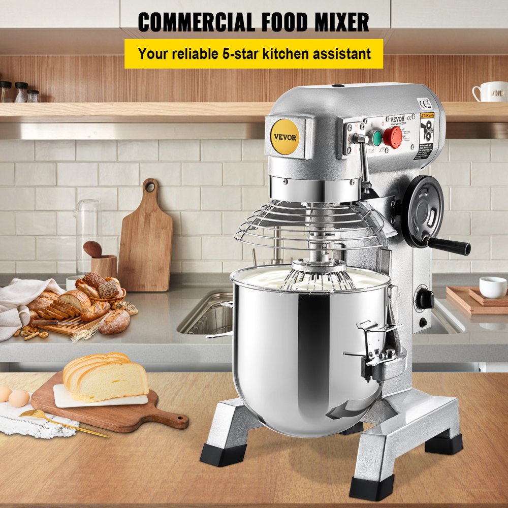 VEVOR Commercial Stand Mixer, 850W Heavy Duty Electric Food Mixer, 15Qt Stainless Steel Bowl with 3 Speeds Adjustable 113/184/341 RPM, Dough Hook Whisk Beater Included, Perfect for Bakery Pizzeria