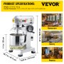 VEVOR Commercial Stand Mixer, 15Qt Stainless Steel Bowl, 850W Heavy Duty Electric Food Mixer with 3 Speeds Adjustable 113/184/341 RPM, Dough Hook Whisk Beater Included, Perfect for Bakery Pizzeria