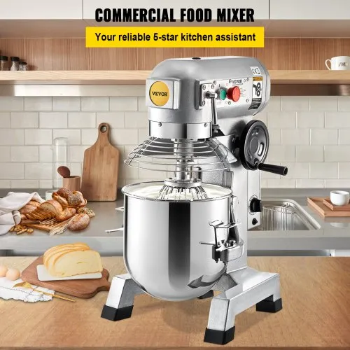 VEVOR Commercial Food Mixer, 20Qt Commercial Mixer with Timing Function, 750W Stainless Steel Bowl Heavy Duty Electric Food Mixer Commercial with 3 Speeds Adjustable 108/199/382 RPM, Dough Hook Whisk