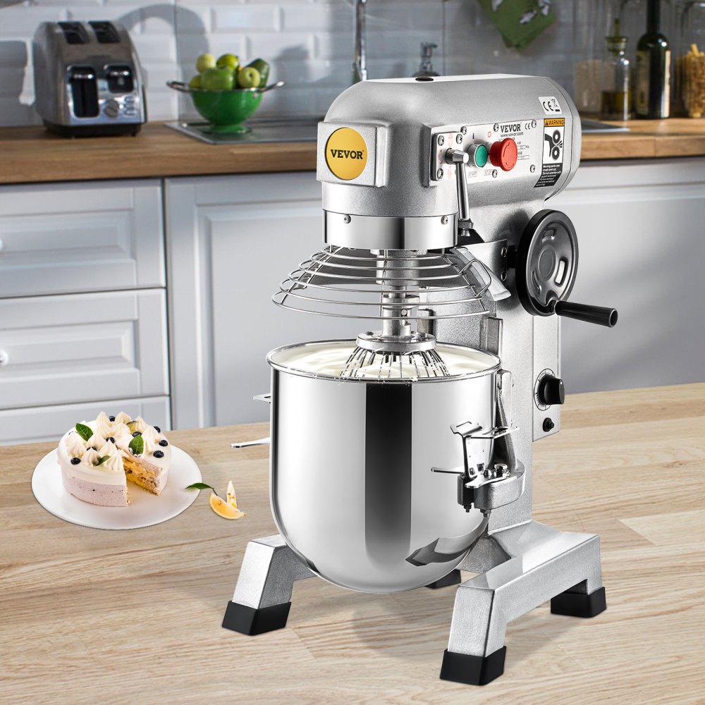 VEVOR Commercial Food Mixer, 20Qt Commercial Mixer with Timing Function, 750W Stainless Steel Bowl Heavy Duty Electric Food Mixer Commercial with 3 Speeds Adjustable 108/199/382 RPM, Dough Hook Whisk
