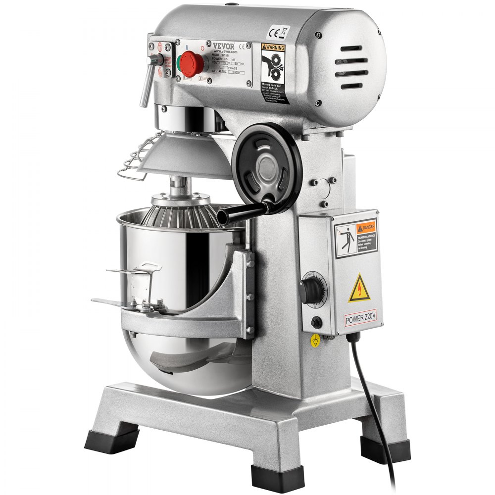 VEVOR Commercial Food Mixer, 20Qt Commercial Mixer with Timing Function, 750W Stainless Steel Bowl Heavy Duty Electric Food Mixer Commercial with 3 Speeds Adjustable 108/199/382 RPM, Dough Hook Whisk