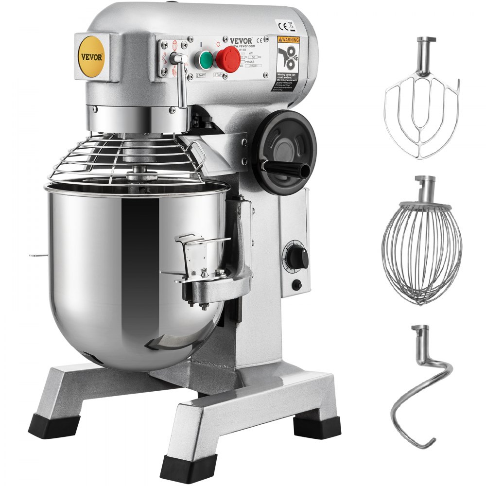 VEVOR Commercial Food Mixer, 20Qt Commercial Mixer with Timing Function, 750W Stainless Steel Bowl Heavy Duty Electric Food Mixer Commercial with 3 Speeds Adjustable 108/199/382 RPM, Dough Hook Whisk