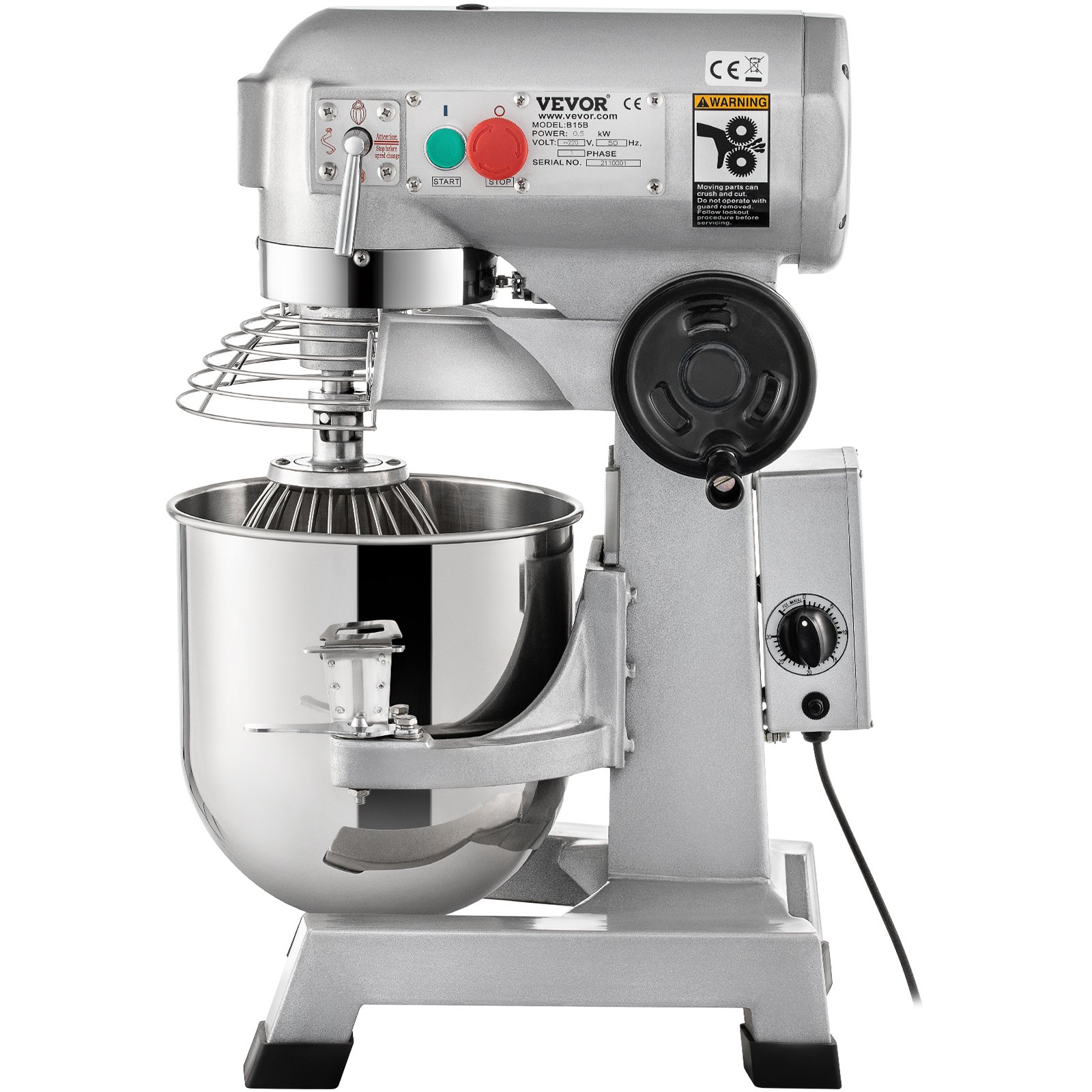 VEVOR Commercial Food Mixer, 20Qt Commercial Mixer with Timing Function, 750W Stainless Steel Bowl Heavy Duty Electric Food Mixer Commercial with 3 Speeds Adjustable 108/199/382 RPM, Dough Hook Whisk
