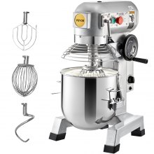 VEVOR Commercial Food Mixer, 30Qt Commercial Mixer with Timing Function, 1100W Stainless Steel Bowl Heavy Duty Electric Food Mixer Commercial with 3 Speeds Adjustable 108/199/382 RPM, Dough Hook Whisk Beater Included, Perfect for Bakery Pizzeria