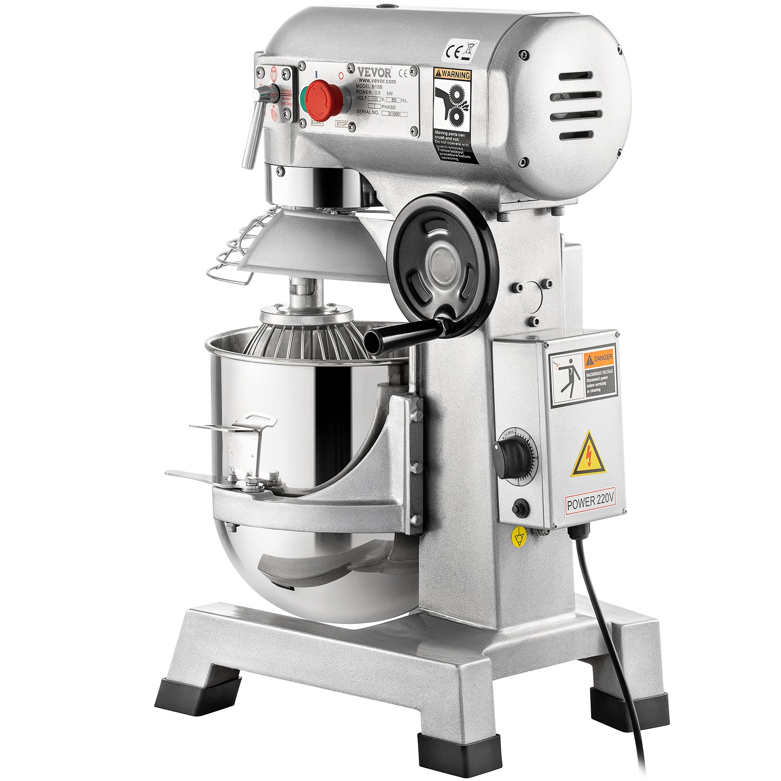 VEVOR Commercial Stand Mixer, 28.4 L Stainless Steel Bowl, 1500W Heavy Duty Electric Food Mixer with 3 Speeds Adjustable 108/199/382 RPM, Dough Hook Whisk Beater Included, Perfect for Bakery Pizzeria