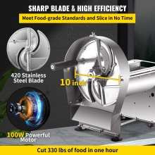 VEVOR Electric Food Slicer, 10In Manual Vegetable Fruit Slicer, 0-0.4 In Adjustable Thickness Fruit Slicer Machine with Removable Stainless Steel Blade, Non-Slip Feet Commercial Food Slicer, Silver