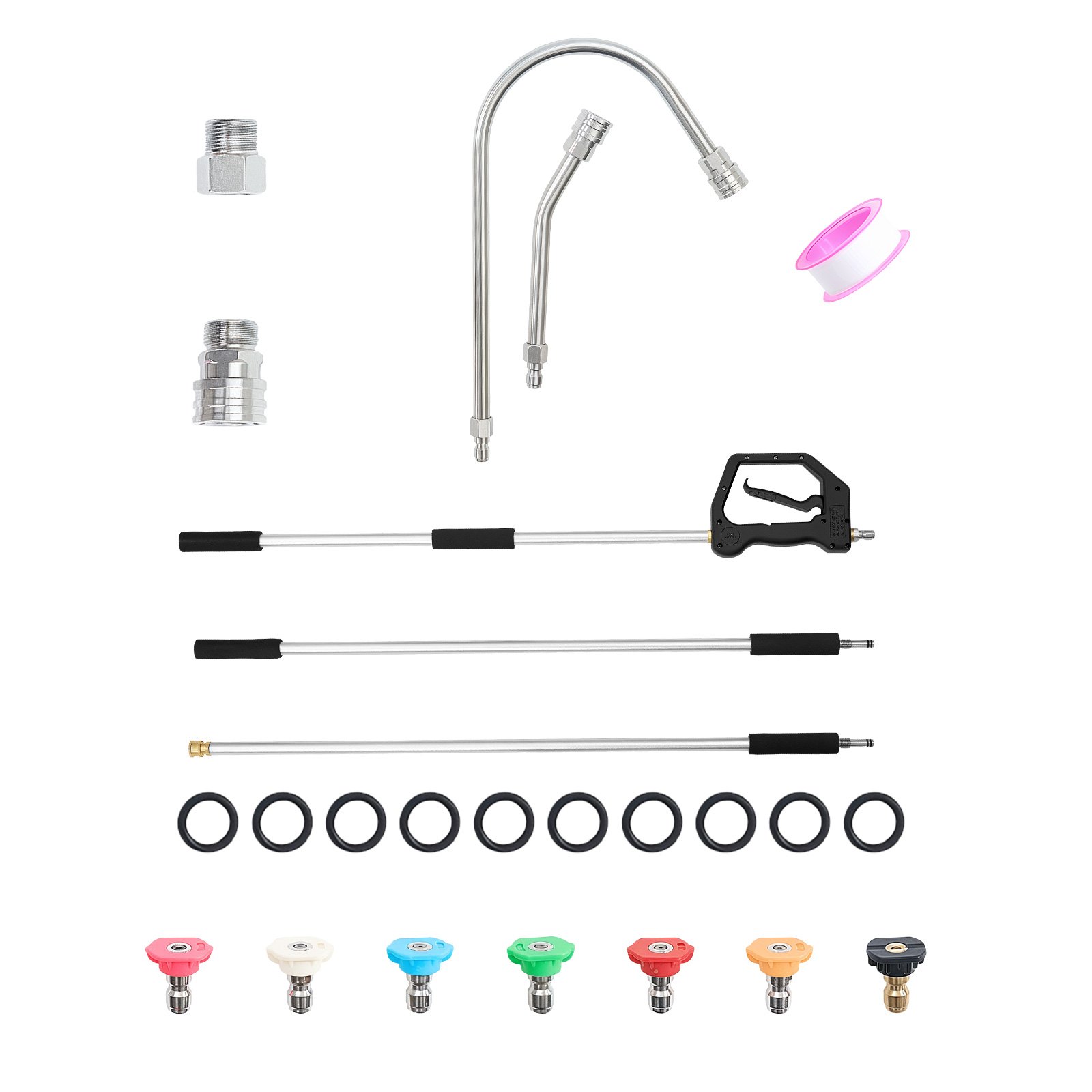 VEVOR 2.74 m Pressure Washer Telescoping Wand, 3-Section with Power Washer Extension Wands, 7 Nozzles, Hose Adapter, Support Belt, Storage Bag, 4000 PSI Telescopic Gutter Cleaner for High Cleaning