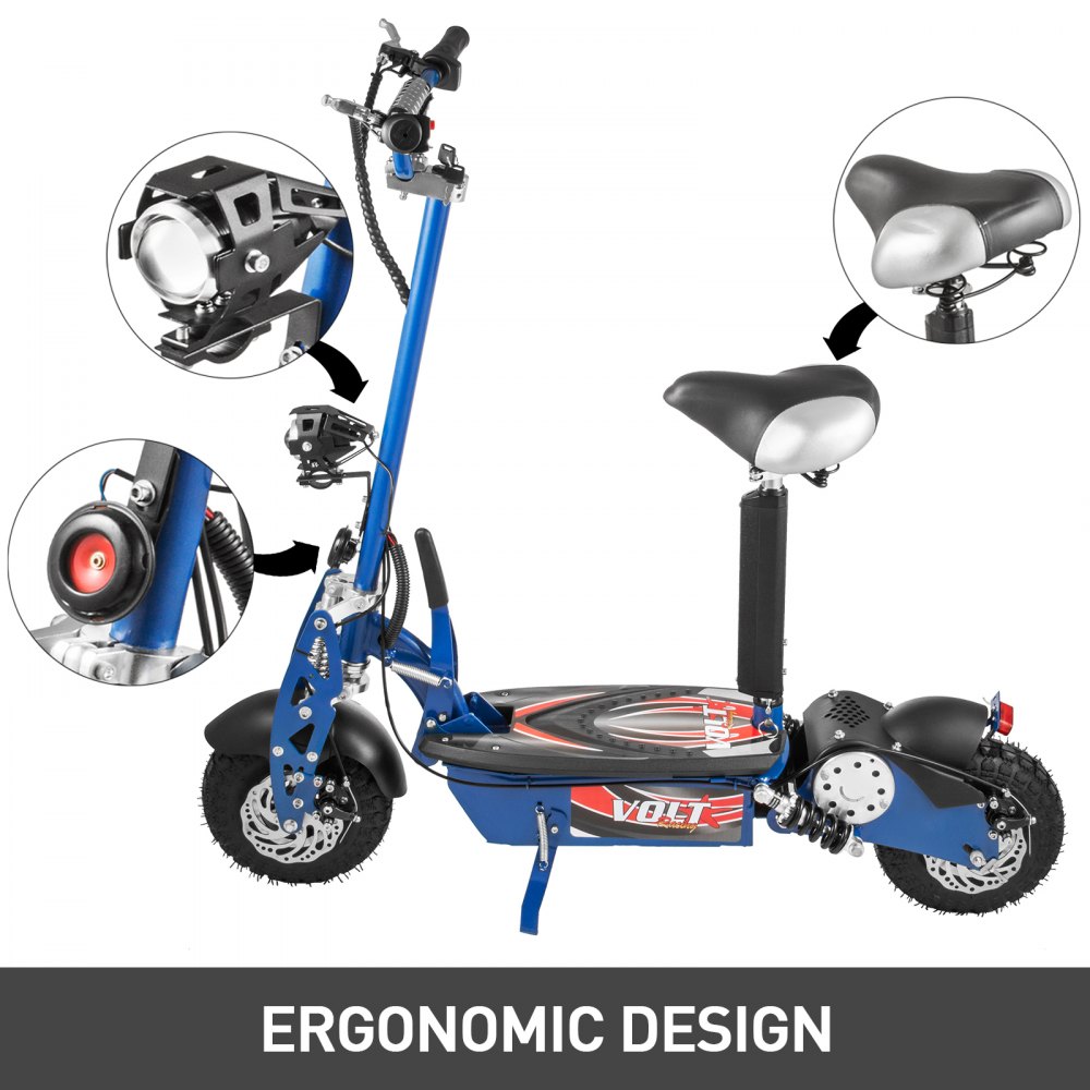 Folding Electric Scooter with Large Wheels, Powerful 48v 1000w Motor Blue