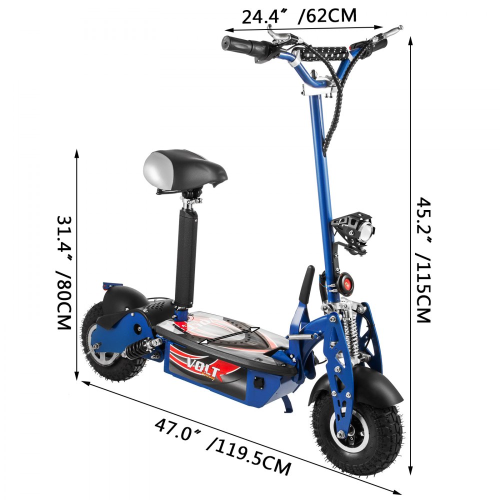 Folding Electric Scooter with Large Wheels, Powerful 48v 1000w Motor Blue