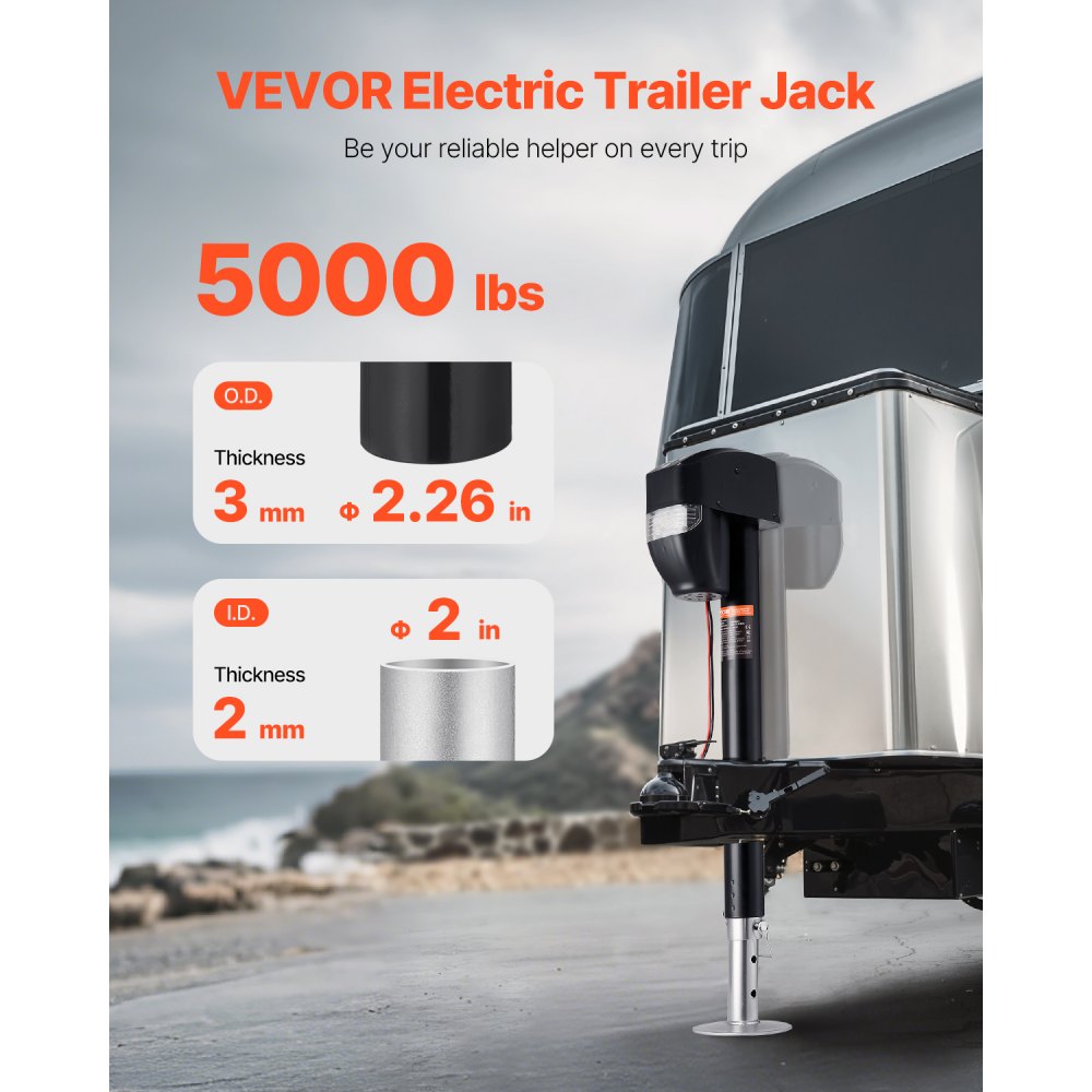 VEVOR Electric Trailer Jack, 5000 lbs, Heavy Duty RV Electric Power Tongue Jack with 2 Way Connector, Remote Control, Crank Handle & Weatherproof Jack Cover, 10"-28.3" Lift, for Trailers & Campers