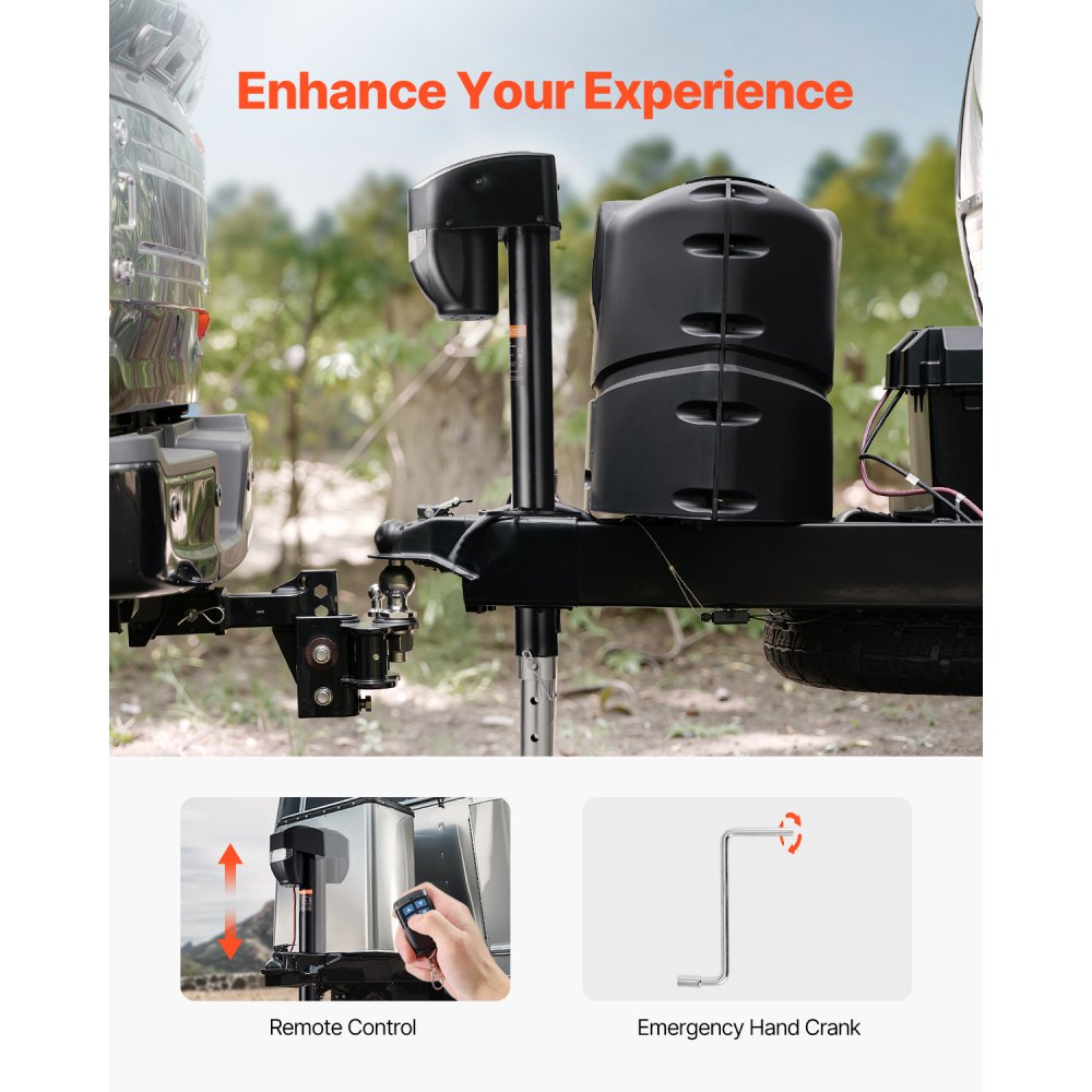 VEVOR Electric Trailer Jack, 5000 lbs, Heavy Duty RV Electric Power Tongue Jack with 2 Way Connector, Remote Control, Crank Handle & Weatherproof Jack Cover, 10"-28.3" Lift, for Trailers & Campers