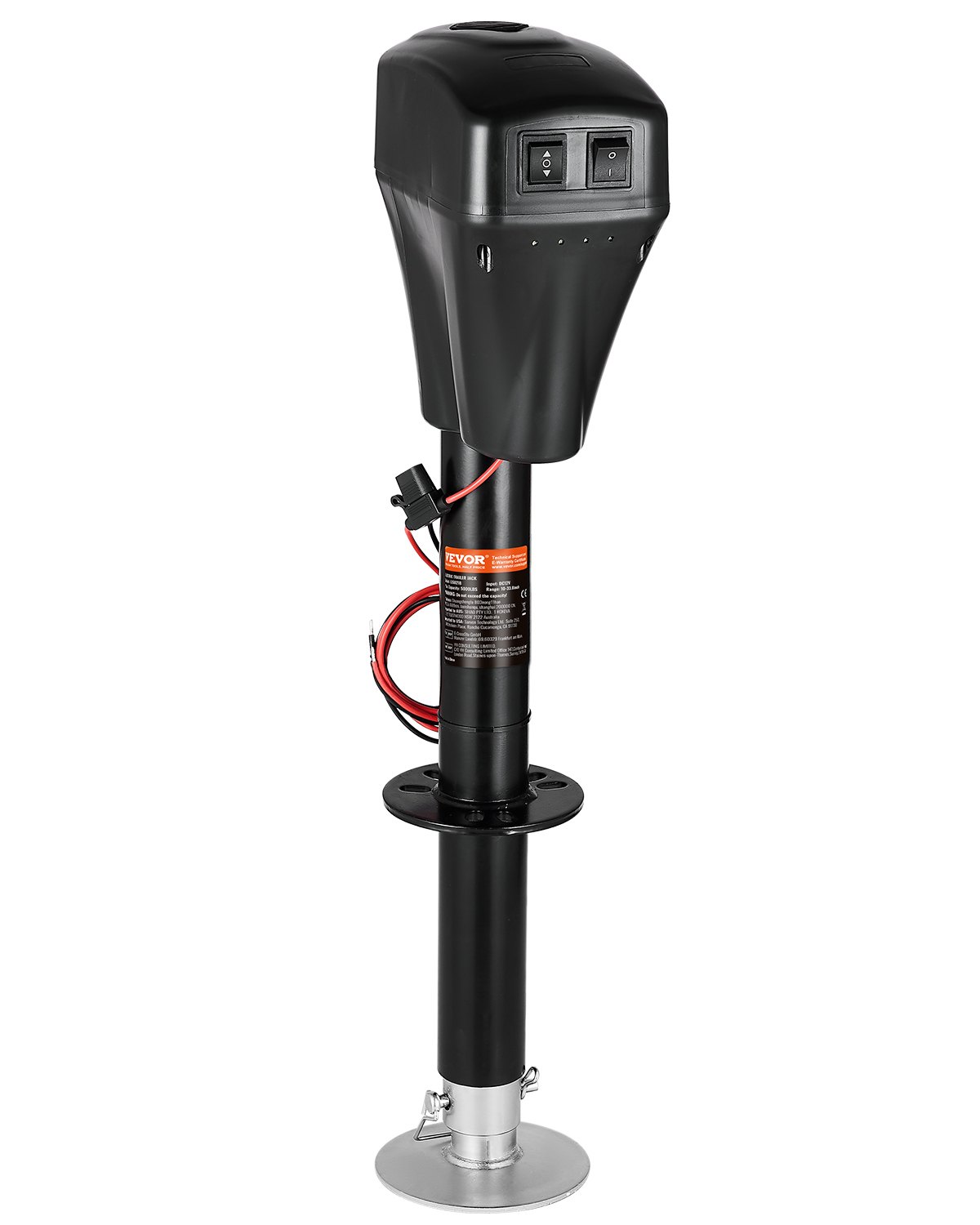VEVOR Electric Trailer Jack, 5000 lbs, Heavy Duty RV Electric Power Tongue Jack with 2 Way Connector, Manual Crank Handle & Weatherproof Jack Cover, 10"-28.3" Lift, for RVs, Trailers & Campers, Black