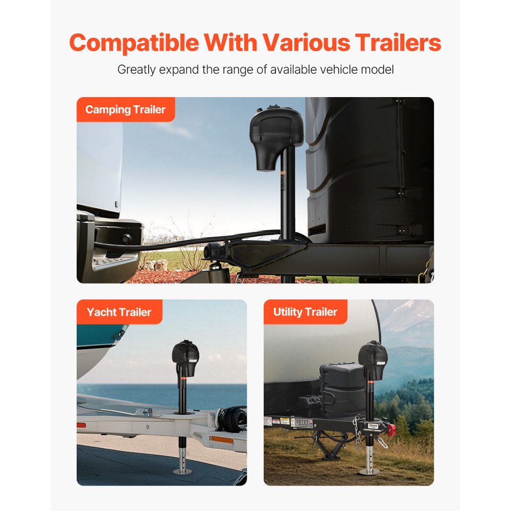 VEVOR Electric Trailer Jack, 3500 lbs, Heavy Duty RV Electric Power Tongue Jack with 7-pin Connector, Manual Crank Handle & Weatherproof Jack Cover, 9.5"-27.5" Lift, for Trailers, Campers & RVs, Black